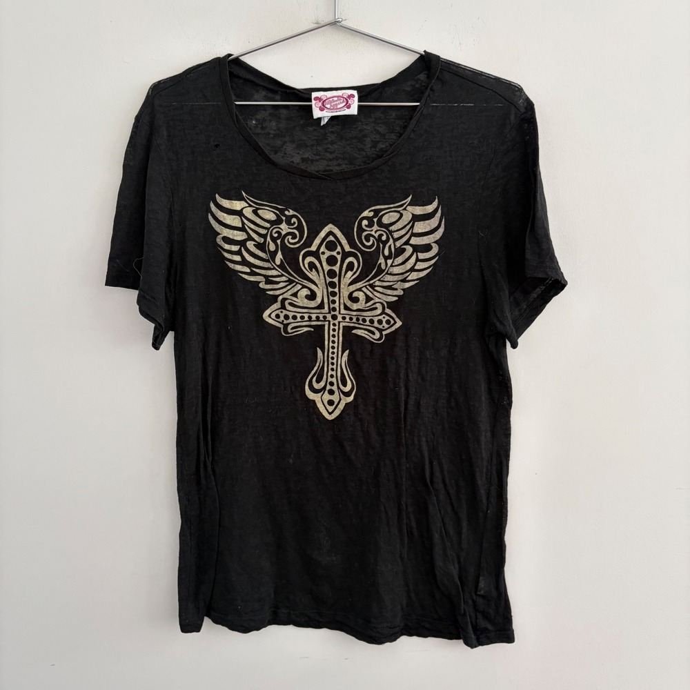 Attitude Apparel Black Winged Cross Graphic T-Shirt XL